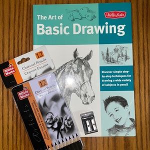 ✅2/$15✅ The Art of Basic Drawing Book, Charcoal Pencils & sharpener set!